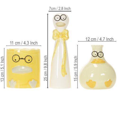 Keramik Entenfiguren mit Brille in Gelb und Weiss, 25 cm, 3er-Set | Floristik24.ch