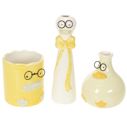Keramik Entenfiguren mit Brille in Gelb und Weiss, 25 cm, 3er-Set | Floristik24.ch