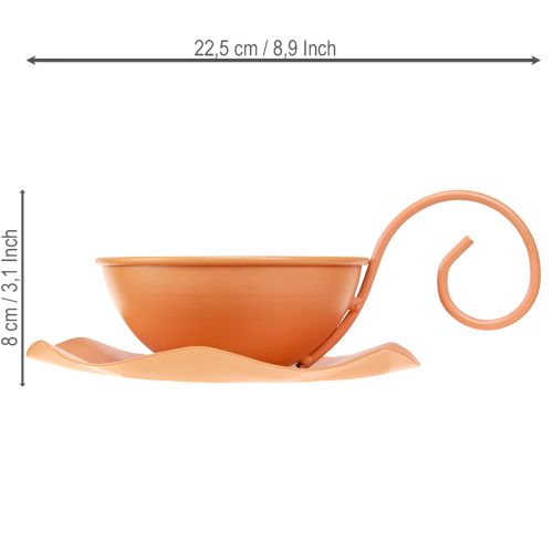 Artikel Metall Deko Tasse Orange Ø11,5cm H6cm Mit Unterteller 2St