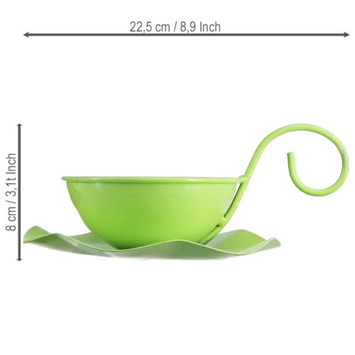 Artikel Metall Deko Tasse mit Unterteller Hellgrün H8cm Ø11,5cm 2St