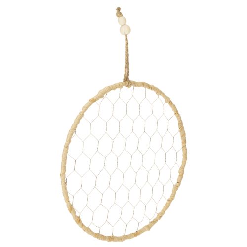 Boho Metall-Dekoring Silber Ø28cm mit Natur-Raffia, 4er Set - Hängedekoration, Wanddeko