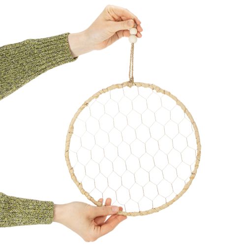 Artikel Boho Metall-Dekoring Silber Ø28cm mit Natur-Raffia, 4er Set - Hängedekoration, Wanddeko