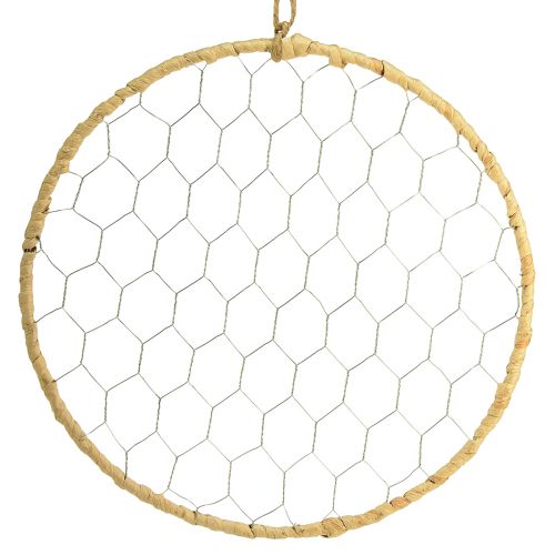 Artikel Boho Metall-Dekoring Silber Ø28cm mit Natur-Raffia, 4er Set - Hängedekoration, Wanddeko