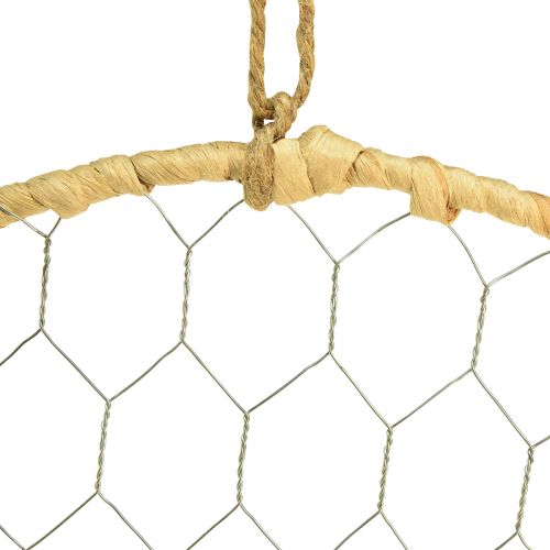 Artikel Boho Metall-Dekoring Silber Ø28cm mit Natur-Raffia, 4er Set - Hängedekoration, Wanddeko