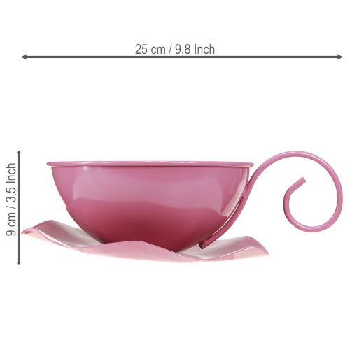 Metalltasse mit Unterteller Ø16cm H9cm Pink – Dekorationsschale oder Pflanzgefäss | Floristik24.ch