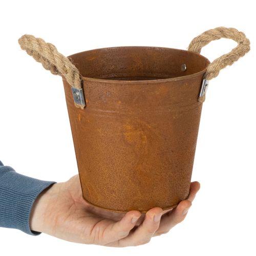 Metall-Kräutertopf mit Griffen, Rostdeko, Ø16,5cm, H15cm | Floristik24.ch