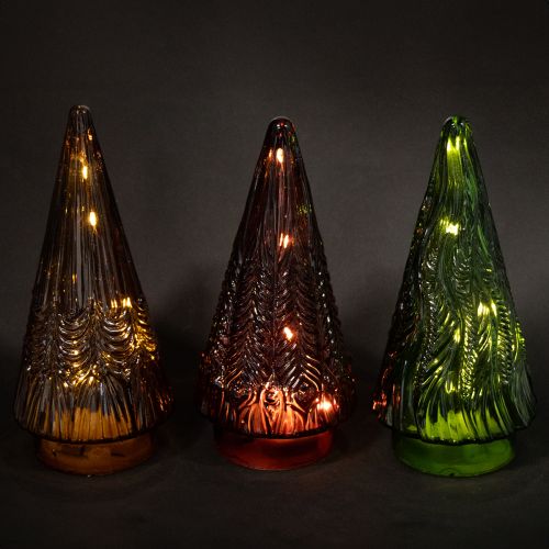 Artikel Mini Glas Weihnachtsbaum LED Rot Grün Braun 18cm 3St