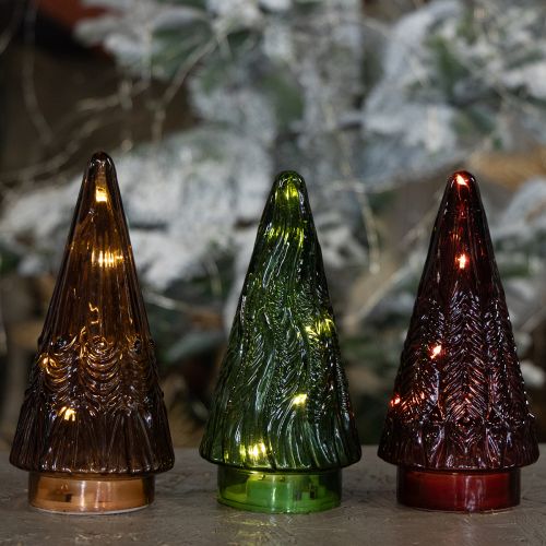 Artikel Mini Glas Weihnachtsbaum LED Rot Grün Braun 18cm 3St