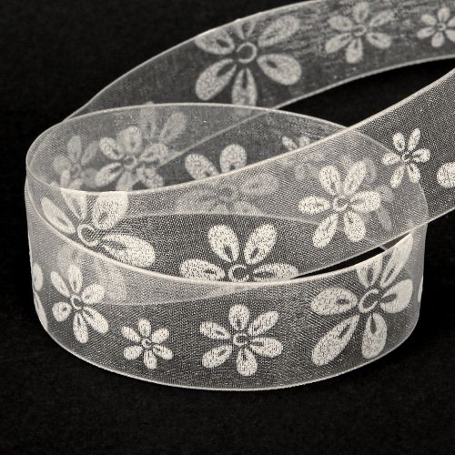 Artikel Organzaband Blumen Geschenkband Creme 25mm 18m