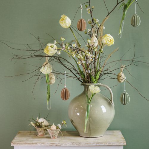 Floristik24 Ostereier hängend Holzeier Grün Rosa Beige 6,5×9cm 6 St