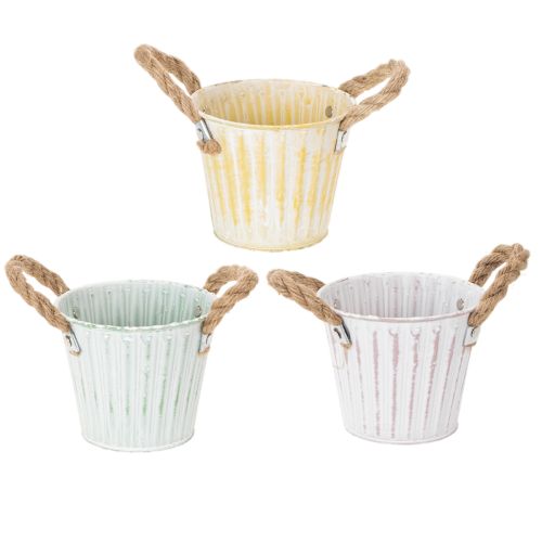 Pflanzgefäss-Set aus Metall mit Jutegriffen, Ø12cm, Rosa/Grün/Gelb, 3-teilig online kaufen | Floristik24.ch