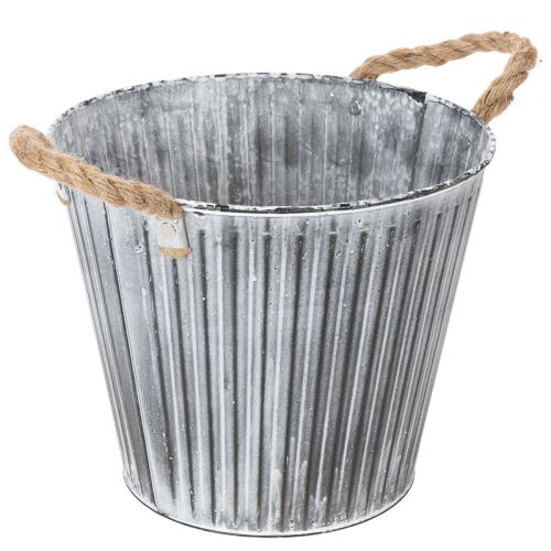 Pflanzgefäss Metall mit Jutegriffen Ø25,5cm silbern-weiss, Shabby Chic online kaufen | Floristik24.ch