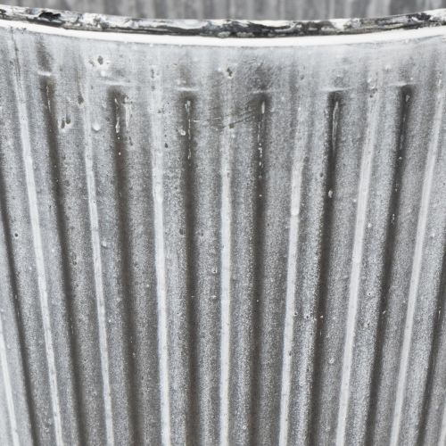 Pflanzgefäss Metall mit Jutegriffen Ø25,5cm silbern-weiss, Shabby Chic | Floristik24.ch
