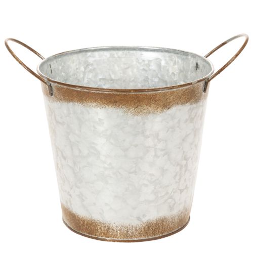 Pflanzgefäss aus Metall mit Henkeln, Ø18cm H20cm, Silber-Rostoptik | Floristik24.ch