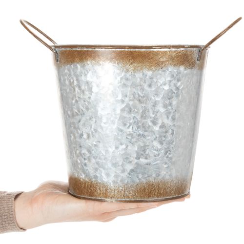 Pflanzgefäss aus Metall mit Henkeln, Ø18cm H20cm, Silber-Rostoptik | Floristik24.ch