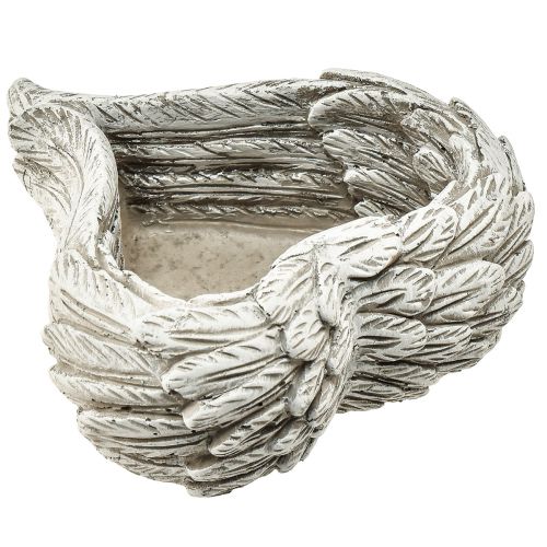 Pflanzherz Federn Steinguss Herz Grau Weiß 13×12×6cm 2St | Floristik24.ch