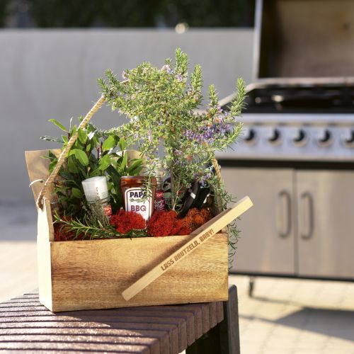 Artikel Pflanzkasten Holz mit Henkel Eckig Natur Jute 27x12x17cm