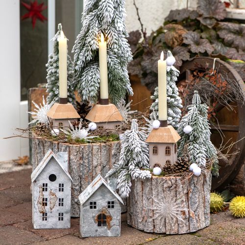 Floristik24 Pflanzkasten Holz Rund Rinde Natur Weiß 26/18cm Set aus 2St