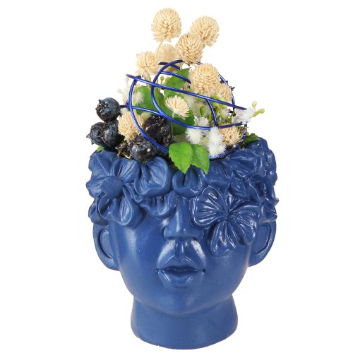 Pflanzkopf Polyresin Büste Übertopf Blau 13,5×13×14cm