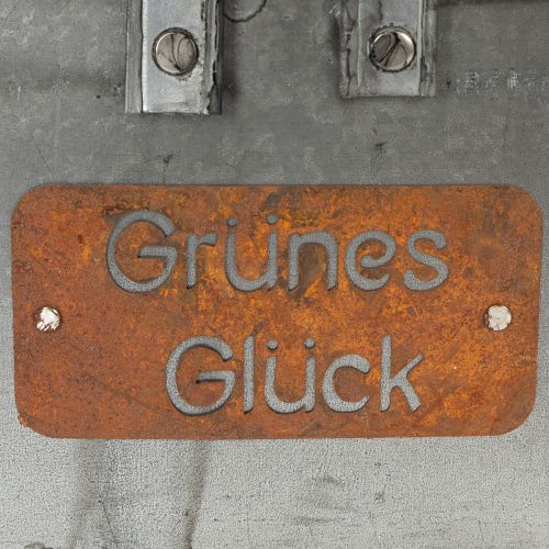 Pflanzkorb Metall Silbern „Grünes Glück“ mit Edelrost Schriftzug, 40 x 24 x 15 cm | Floristik24.ch
