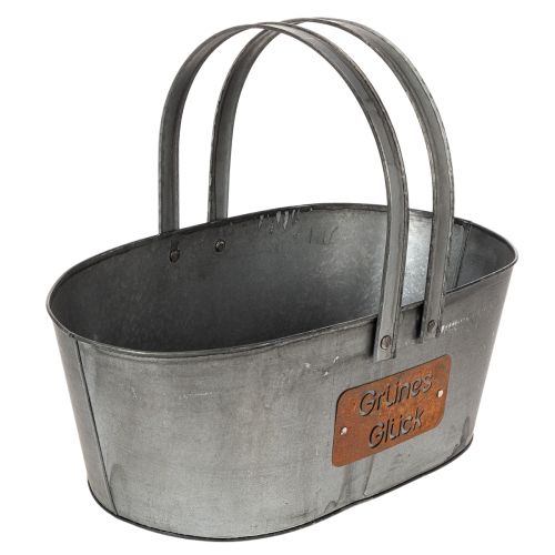 Pflanzkorb Metall Silbern „Grünes Glück“ mit Edelrost Schriftzug, 40 x 24 x 15 cm online kaufen | Floristik24.ch