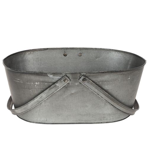 Pflanzkorb Metall Silbern „Grünes Glück“ mit Edelrost Schriftzug, 40 x 24 x 15 cm | Floristik24.ch
