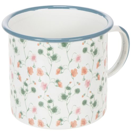 Pflanztasse Emaille Metall weiss mit Blumendekor Ø11cm online kaufen | Floristik24.ch