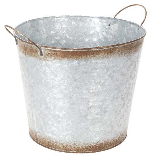 Pflanztopf aus Metall mit Griffen, Ø26cm H25,5cm, silbern mit Rostoptik