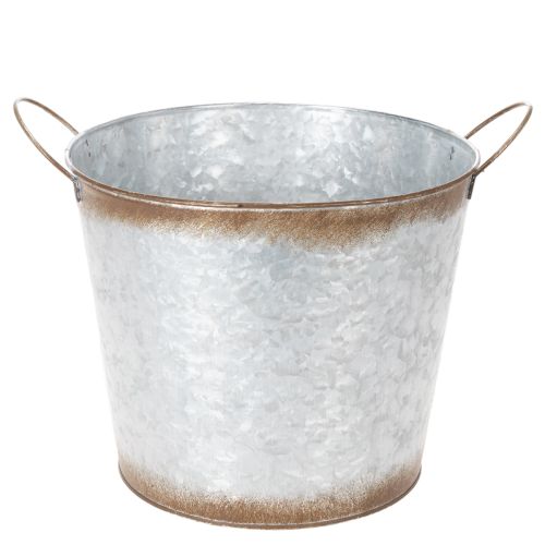 Pflanztopf aus Metall mit Griffen, Ø26cm H25,5cm, silbern mit Rostoptik | Floristik24.ch