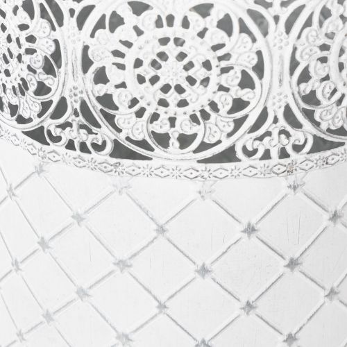Pflanztopf-Set aus Metall mit Spitzenmuster, Shabby Chic, Weiss und Silbern, Ø29,5/25,5/20cm, H28/25,5/23,5cm, 3er-Set | Floristik24.ch