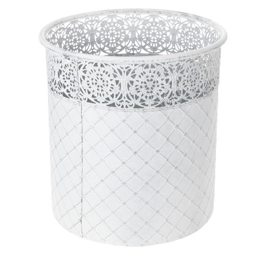 Pflanztopf-Set aus Metall mit Spitzenmuster, Shabby Chic, Weiss und Silbern, Ø29,5/25,5/20cm, H28/25,5/23,5cm, 3er-Set | Floristik24.ch