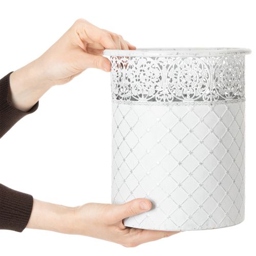 Pflanztopf-Set aus Metall mit Spitzenmuster, Shabby Chic, Weiss und Silbern, Ø29,5/25,5/20cm, H28/25,5/23,5cm, 3er-Set | Floristik24.ch