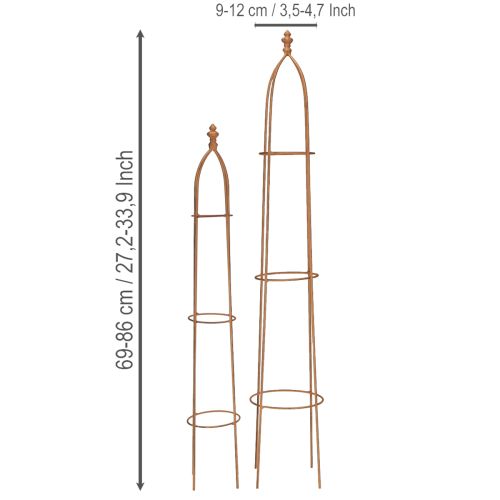 Rankhilfe Obelisk Metall Rost-Optik 69/86 cm Set 2 Stück für Gartenpflanzen | Floristik24.ch