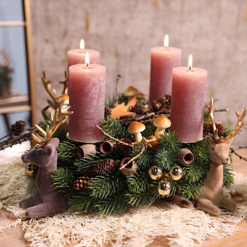 Artikel Reh sitzend Deko Hirsch beflockt Grau Gold 15×6×15,5cm 3St