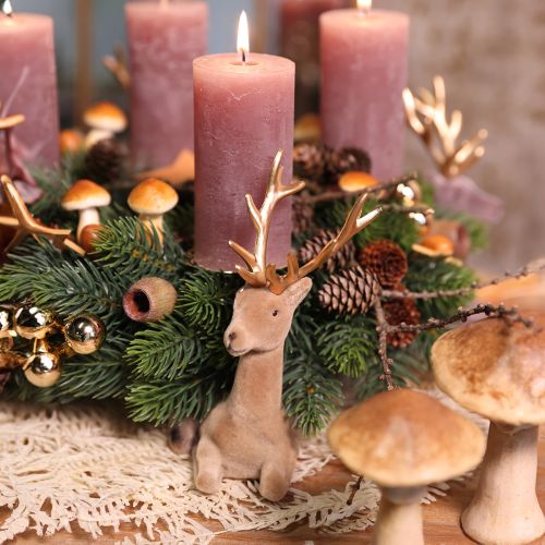 Floristik24 Reh sitzend Deko Hirsch beflockt Hellbraun 15×6×15,5cm 3St