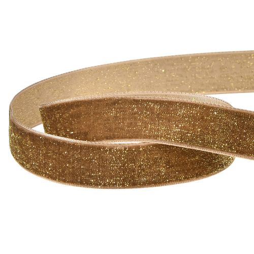 Floristik24 Samtband Glitter Braun Gold – Glamouröses Weihnachtsband 20mm 10m