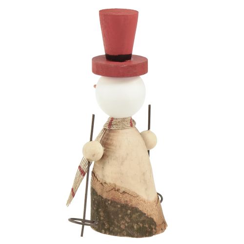 Artikel Entzückendes Set aus 2 Holz-Schneemännern mit roten Zylindern – Natur & Rot, 15.5 cm – Winterliche Tischdekoration