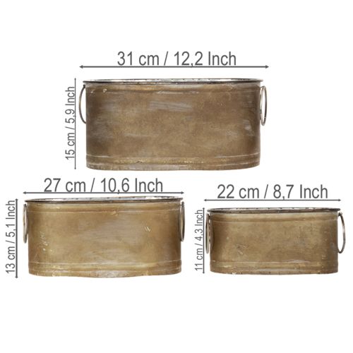 Set Metall Übertopf Wanne Vintage Retro 3 Grössen Kupfer-Weiss für Tisch- und Balkondekoration | Floristik24.ch