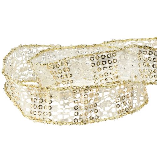 Artikel Spitzenband Weiß mit Gold-Akzenten Dekoband Spitze 25mm 15m