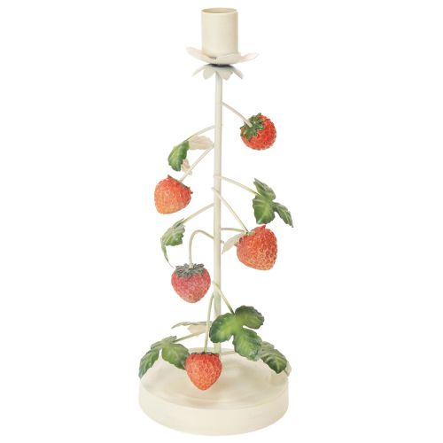 Stabkerzenhalter Metall Erdbeer Deko Creme Rund H26cm
