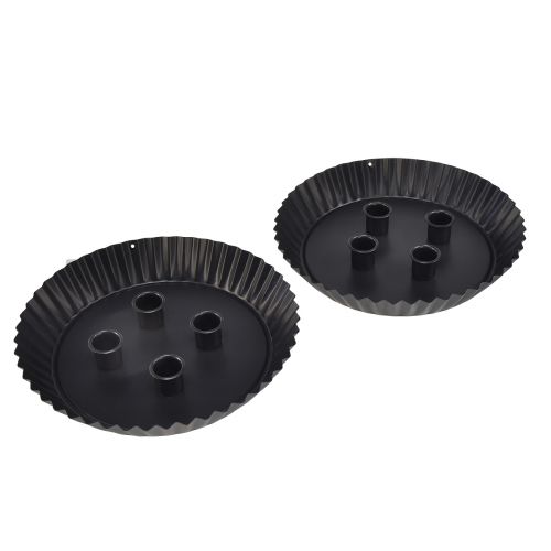 Artikel Design-Stabkerzenhalter aus Metall in Kuchenform – Schwarz, Ø 24 cm – Elegante Tischdeko für 4 Kerzen – 2St