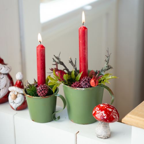 Artikel Stabkerzenhalter Vintage Tasse Metall Deko Grün Ø9,5cm H8cm 3St