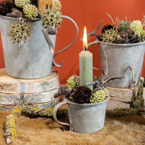 Artikel Stabkerzenhalter Vintage Tasse Metall Grau Ø7cm H6cm 2St