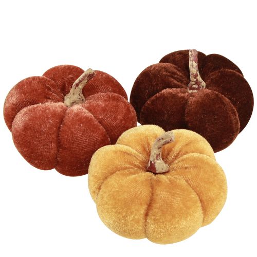 Floristik24 Stoffkürbisse Kürbis Deko Gelb Braun Samtig Ø7cm 9 St
