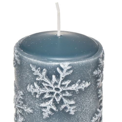 Floristik24 Stumpenkerzen Blau Kerzen Schneeflocken 100/65mm 4 St