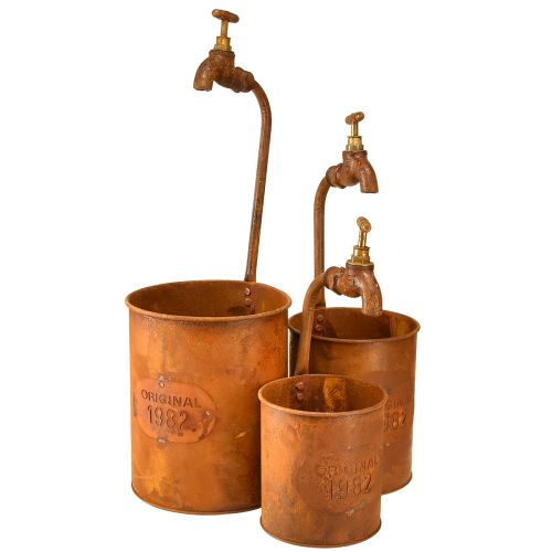 Floristik24 Übertopf Edelrost Deko Metall Mit Wasserhahn H25/37/43cm Set von 3 St