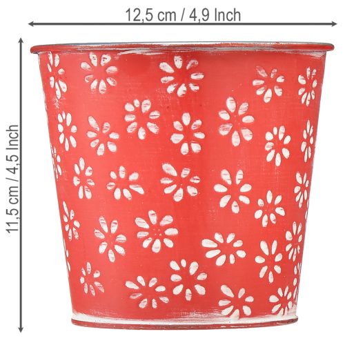 Blumentopf Metall Rot Weiss Geblümt Ø12,5cm H11,5cm | Floristik24.ch
