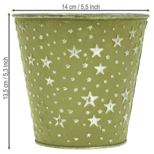 Metall Blumentopf Silber-Grün Ø14cm mit Sternenmuster für Innenbereich | Floristik24.ch