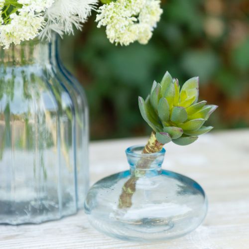 Artikel Vasen Bauchig Flach Glas Deko Vasen Blau Ø9cm H6cm 6 St