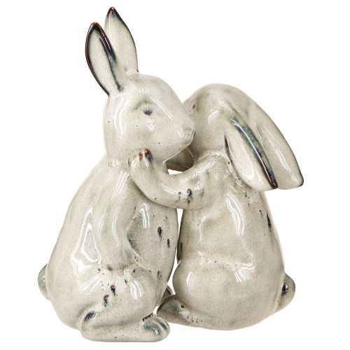 Floristik24 Keramik Hasenfiguren Grau – Niedliche Osterdeko 2St 22cm